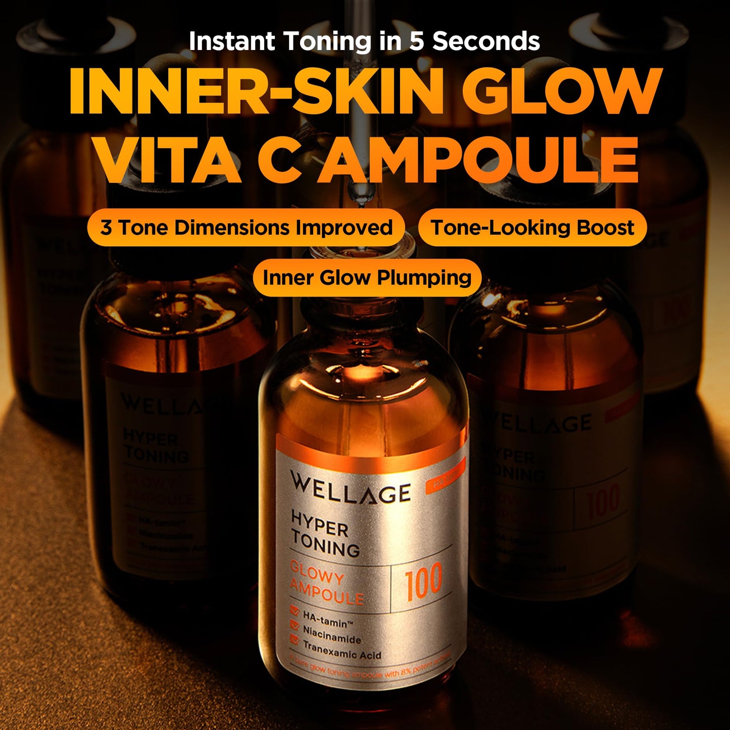 WELLAGE Hyper Toning Glowy Ampoule 1.01fl.oz + Hyper Toning Vita C Bubble Mask 5 sheets