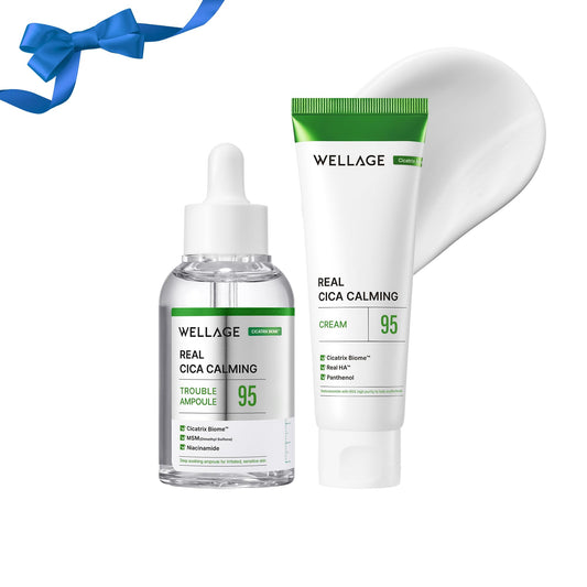 WELLAGE Real Cica Calming Trouble Ampoule 1.69 fl.oz + Cica Calming Cream 2.7oz Bundle