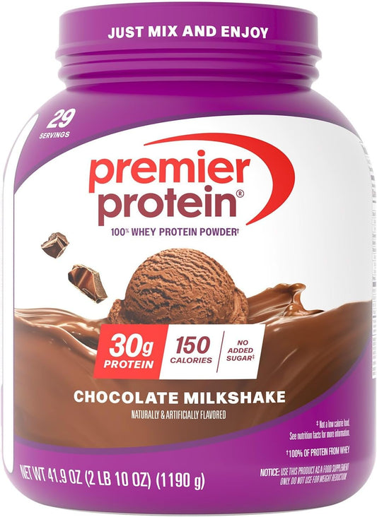 Premier Protein 30g High Protein Powder, 100% Whey, Chocolate, 29 Servings | No Added Sugar, Supports Muscle Health, Soy & Gluten-Free, 2.6 lb