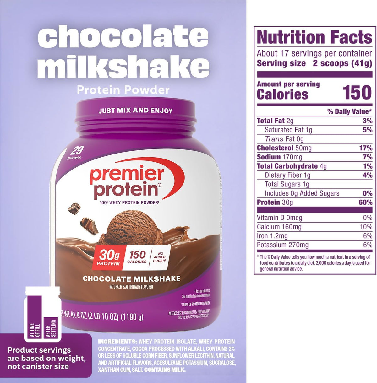 Premier Protein 30g High Protein Powder, 100% Whey, Chocolate, 29 Servings | No Added Sugar, Supports Muscle Health, Soy & Gluten-Free, 2.6 lb