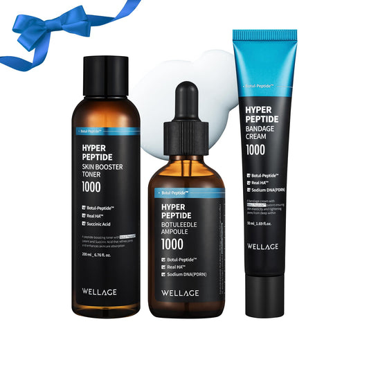 WELLAGE Hyper Peptide Skin Booster Face Toner 6.76 fl.oz + Botuleedle Ampoule 1.69 fl.oz + Bandage Cream 1.69 fl.oz