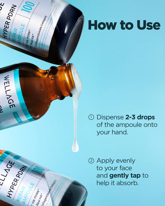 WELLAGE Korean Hyper PDRN Repair Anti-Aging Serum Ampoule - Hyaluronic Acid, Collagen Elasticity Pore Care with Sodium DNA, Beta-Glucan and Panthenol, 1.01 fl.oz