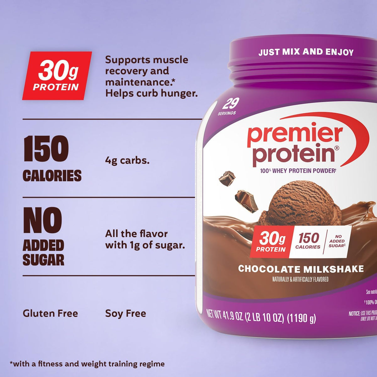 Premier Protein 30g High Protein Powder, 100% Whey, Chocolate, 29 Servings | No Added Sugar, Supports Muscle Health, Soy & Gluten-Free, 2.6 lb