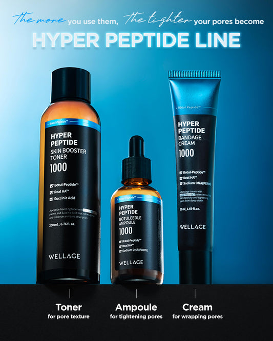 WELLAGE Hyper Peptide Skin Booster Face Toner 6.76 fl.oz + Botuleedle Ampoule 1.69 fl.oz + Bandage Cream 1.69 fl.oz