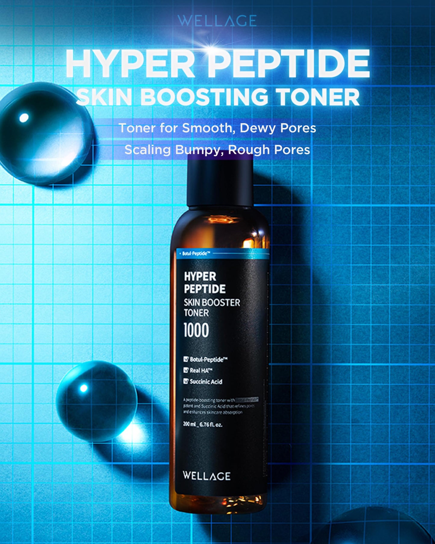 WELLAGE Hyper Peptide Skin Booster Face Toner 6.76 fl.oz + Botuleedle Ampoule 1.69 fl.oz + Bandage Cream 1.69 fl.oz