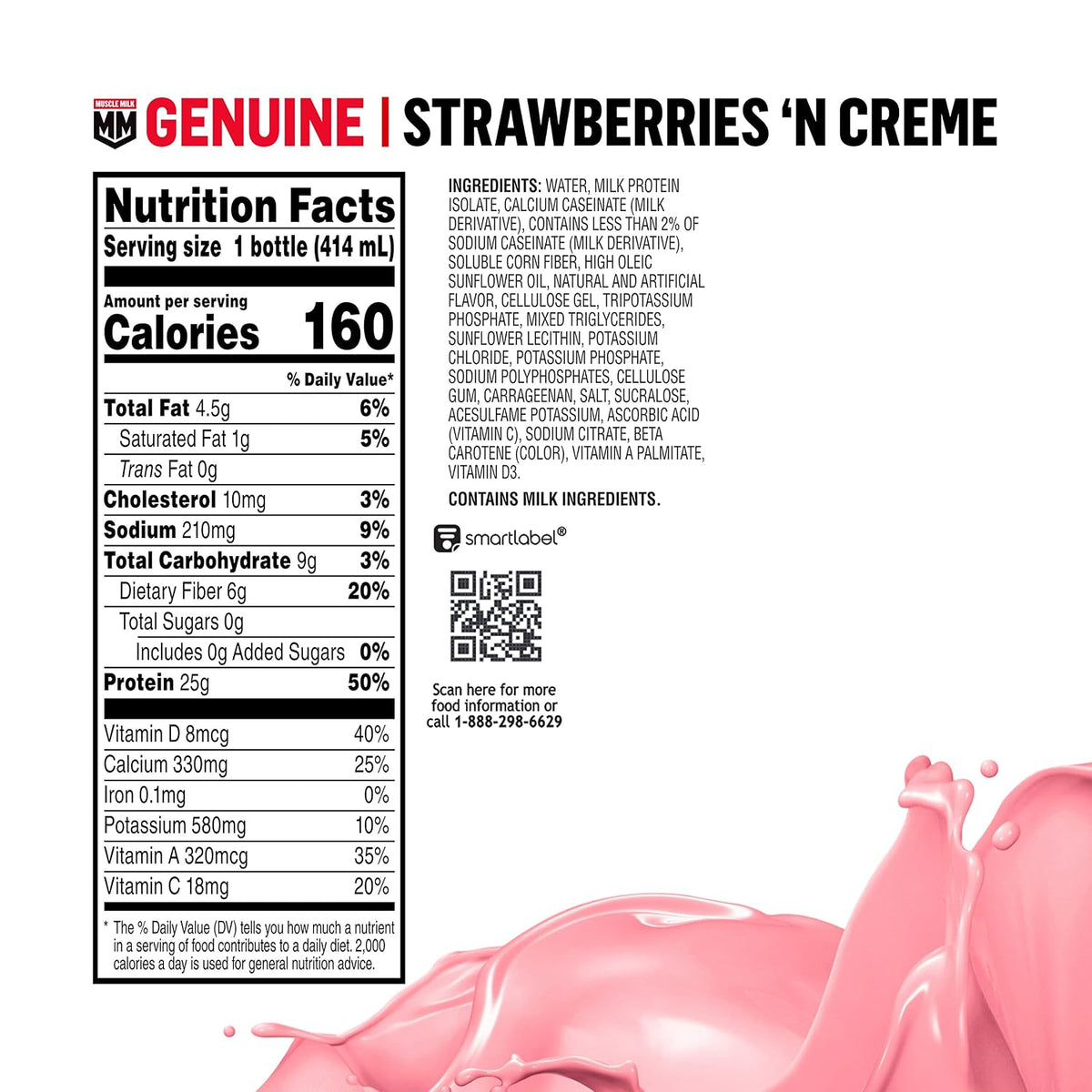 Muscle Milk Genuine Protein Shake, Strawberries 'N Crème, 25g Protein, 14 Fl Oz, 12 Pack
