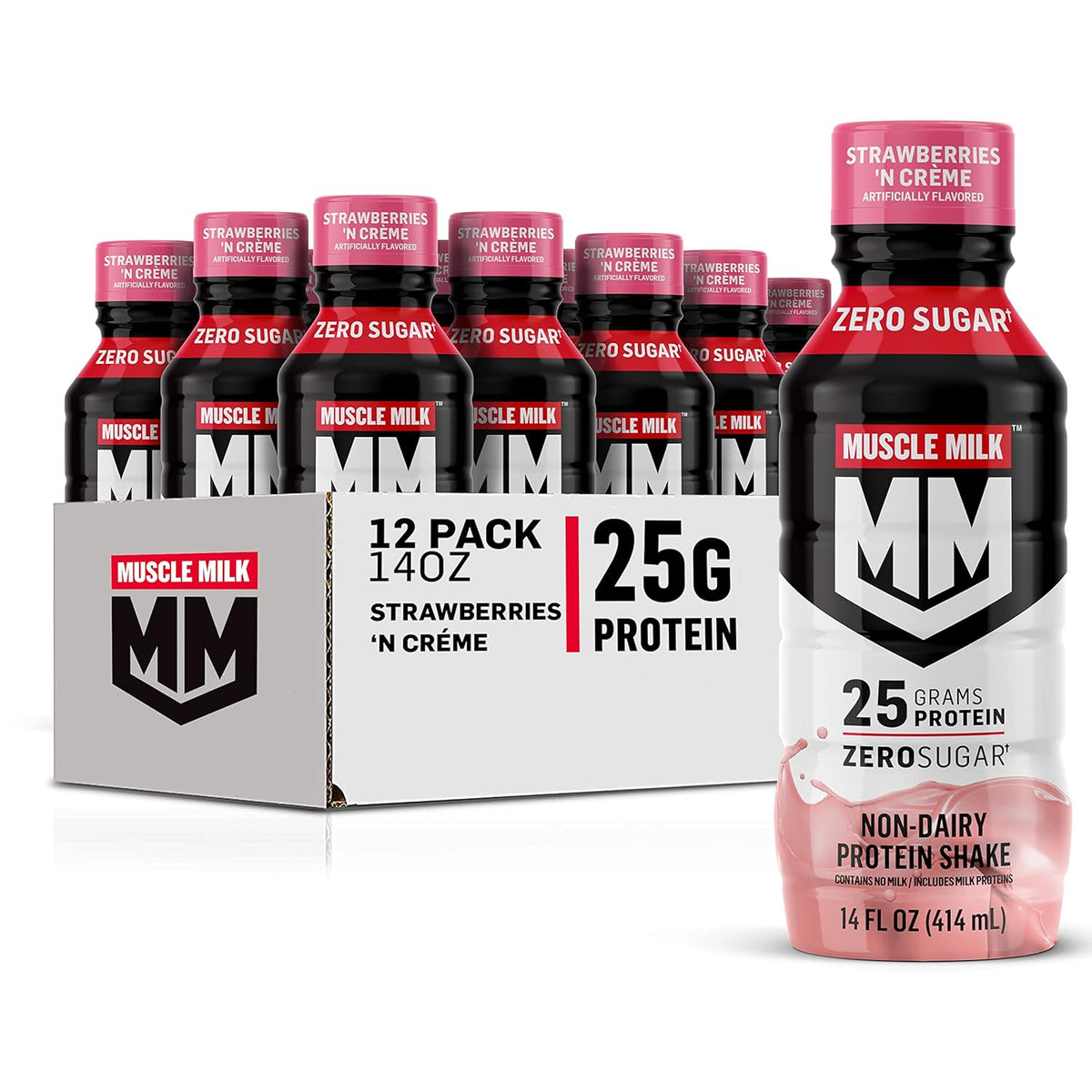 Muscle Milk Genuine Protein Shake, Strawberries 'N Crème, 25g Protein, 14 Fl Oz, 12 Pack