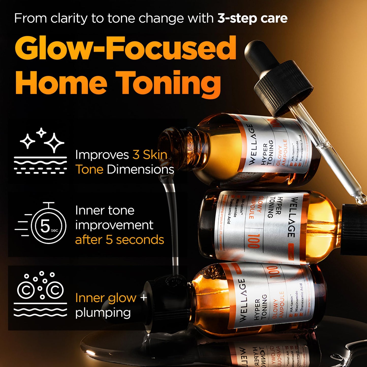 WELLAGE Hyper Toning Glowy Ampoule 1.01fl.oz + Hyper Toning Vita C Bubble Mask 5 sheets