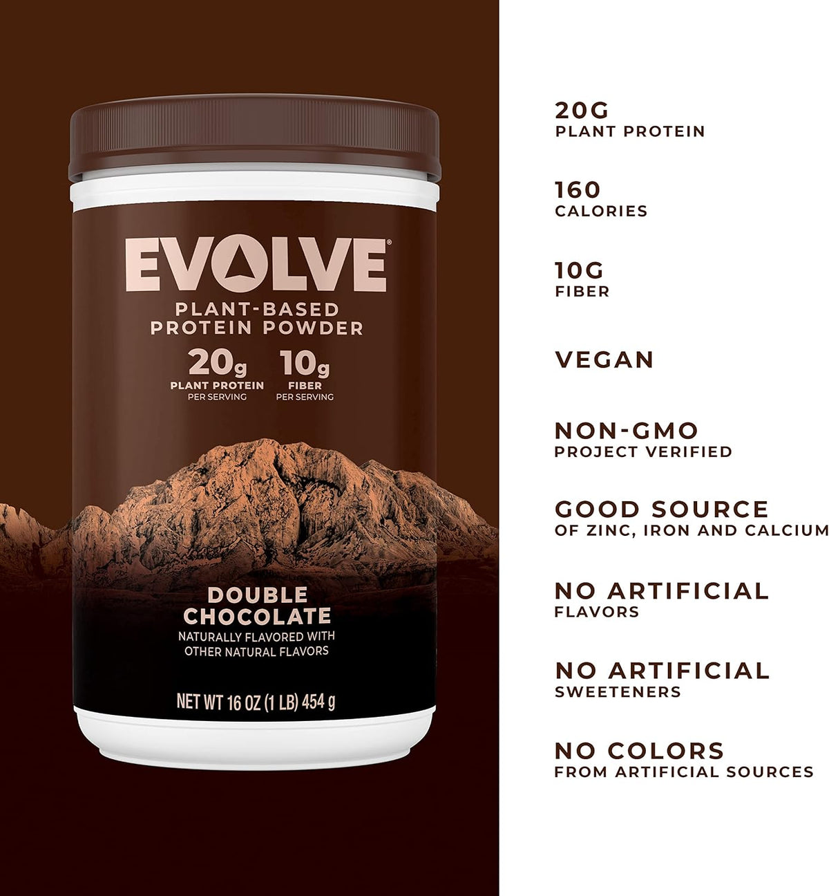 Evolve Protein Powder, Classic Chocolate, 20g Protein,10g Fiber, 1 Lb
